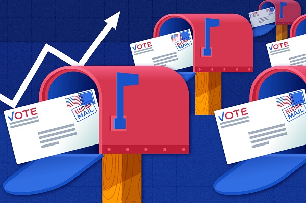 Graphical representation of five mail boxes within the each of which election mails can be seen.